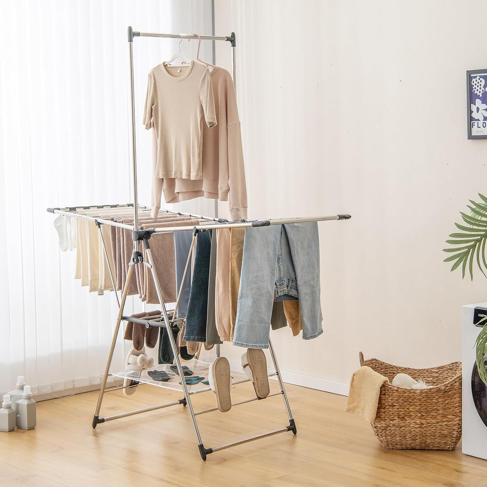 Tangkula 2-Layer Stainless Steel Drying Rack, Foldable Laundry Rack w/ 1 Hang...