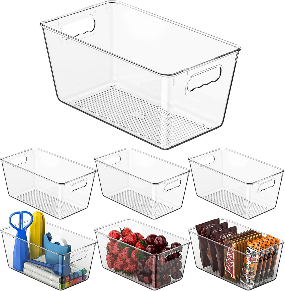Clear Fridge Organizer Bins with Handles, 6 Pack 9.5×5×4.5 Inch