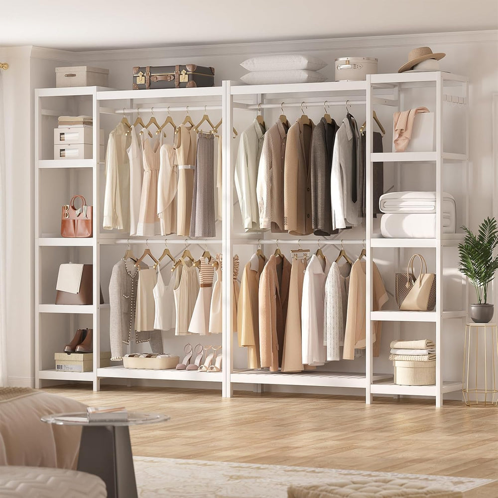 Homykic Bamboo Closet System, 41.4” Wide Clothing Rack, 78.8”H, Pure White