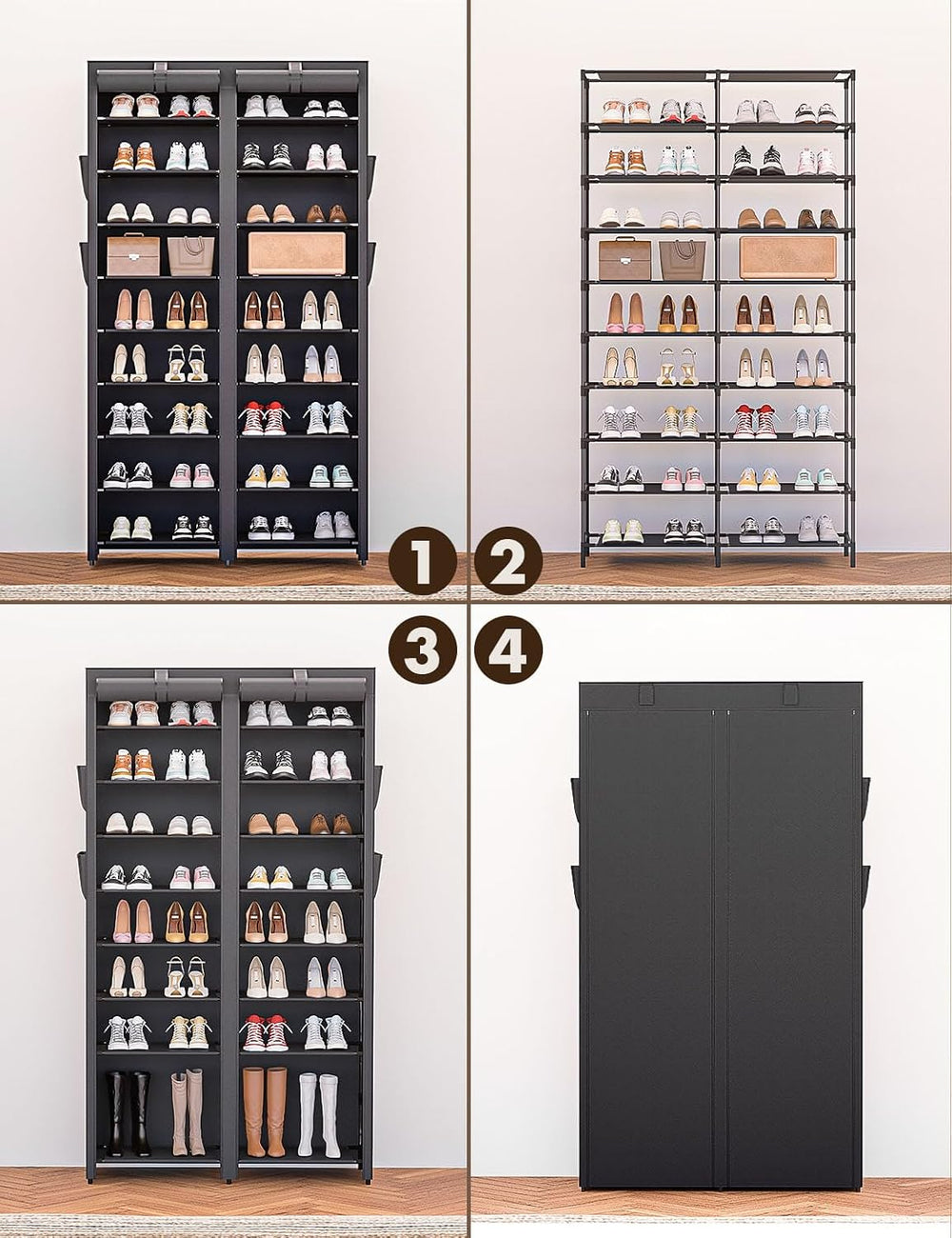 Shoe Rack with Covers - 9 Tiers Tall Shoe Rack Organizer Large Capacity Shoe ...