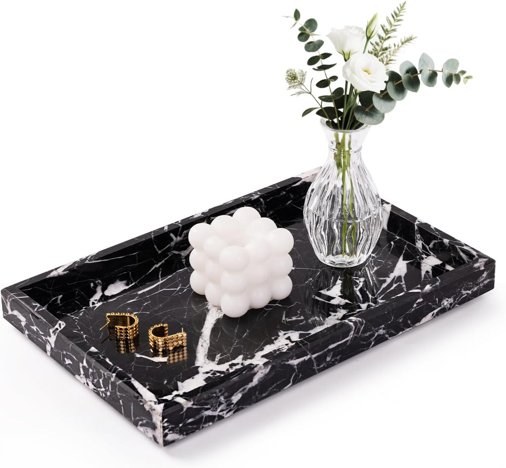 Marble Bathroom Tray for Countertop & Home Decor, Natural Decorative Marb...