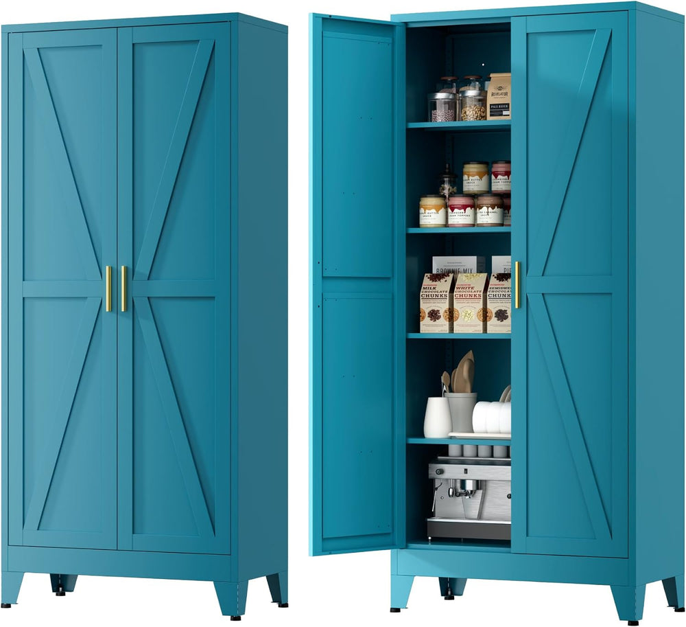 Farmhouse Pantry Cabinet with Barn Doors, 71" H x 31.5" W, 5-Tier M...