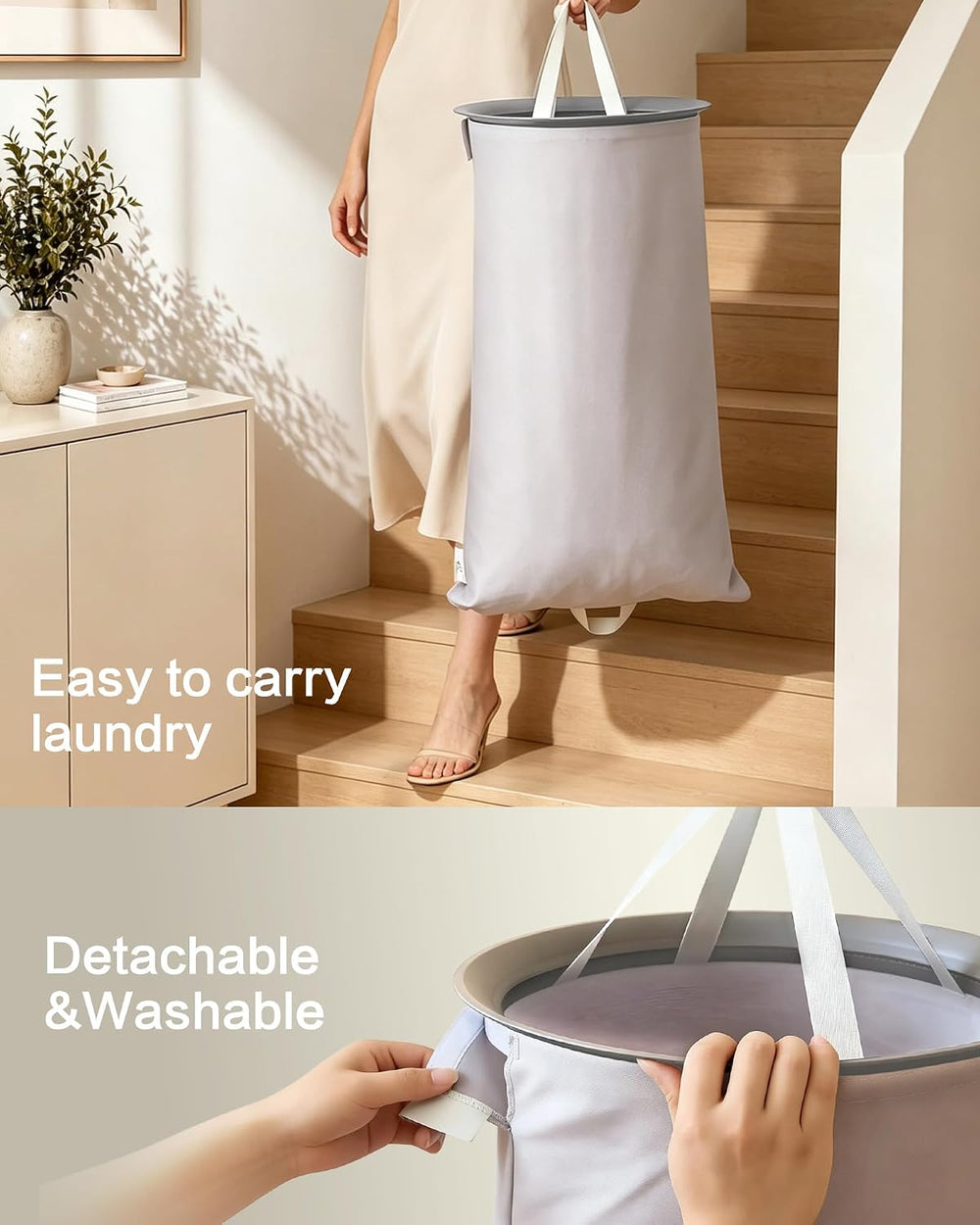 126L Laundry Basket with Lid, Laundry Hamper, Laundry Room, Gray