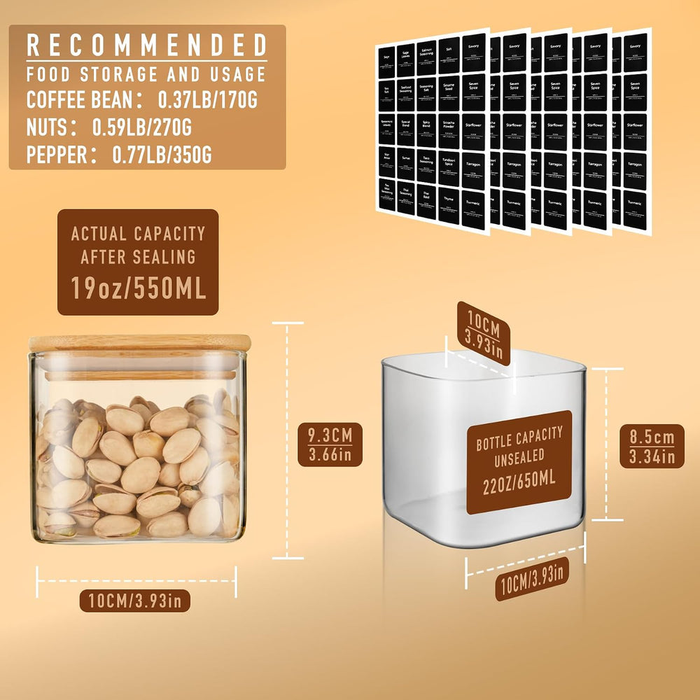 D2scrma 19oz/0.6Qt/550ml Square Glass Storage Containers with Lids 6-Pack