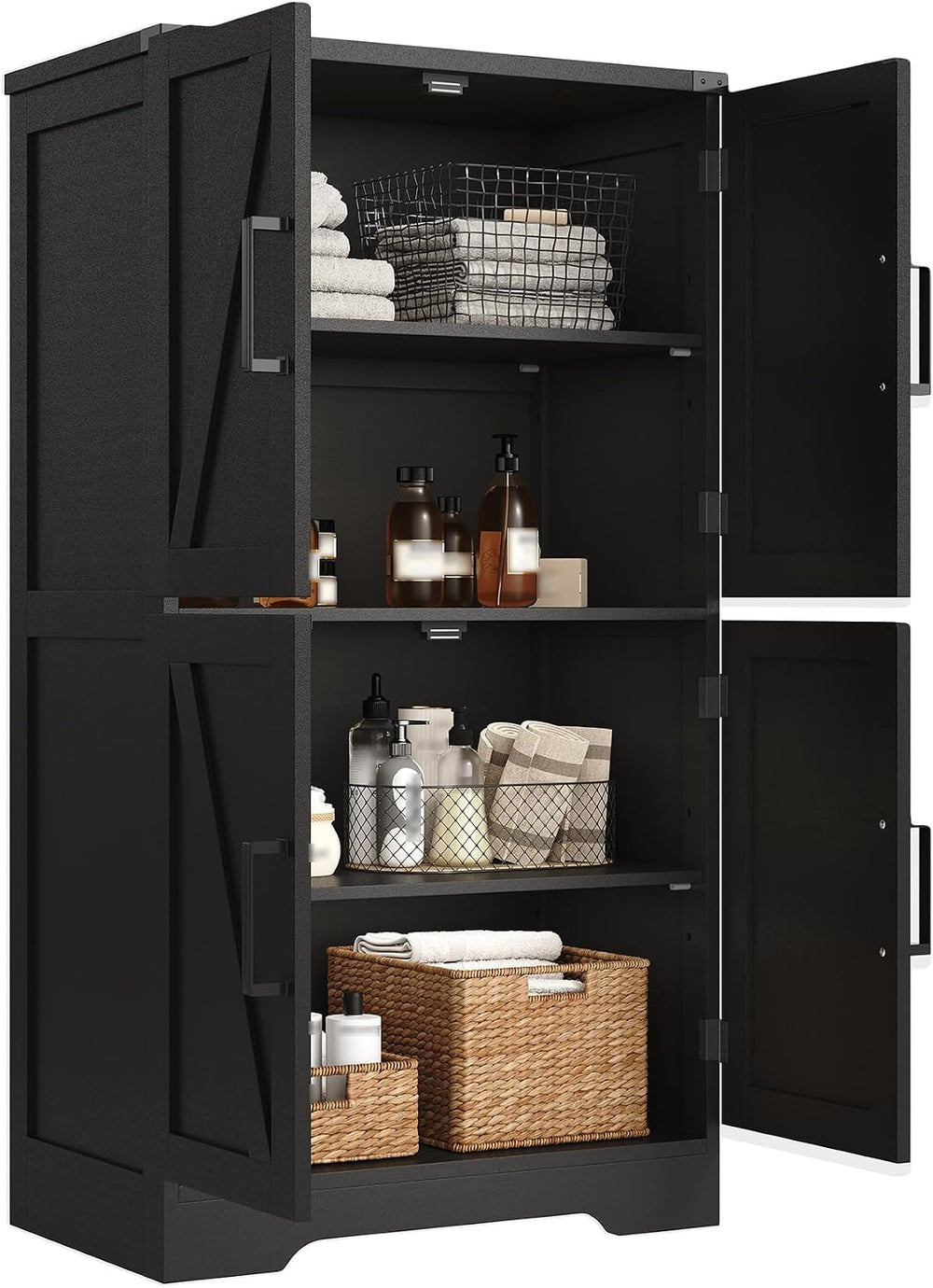 Treocho Farmhouse Bathroom Floor Cabinet with Adjustable Shelves