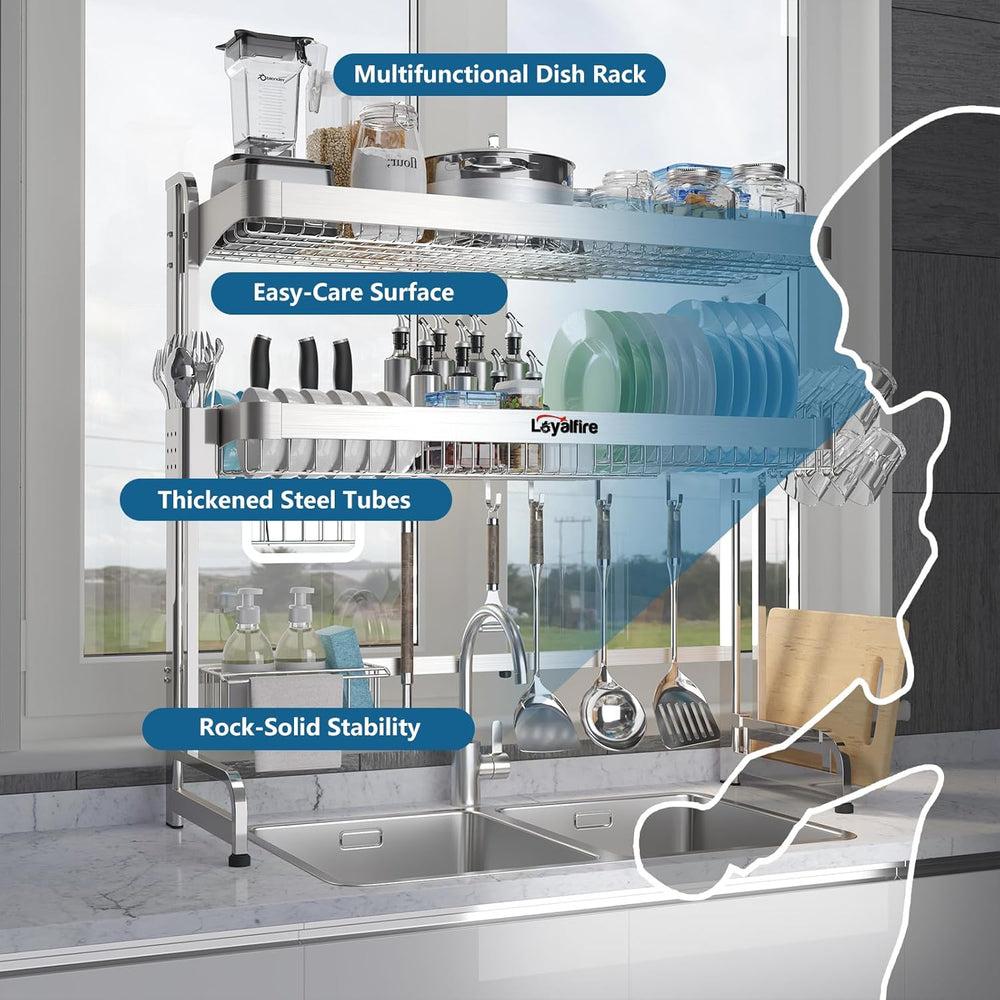 Loyalfire Over Sink Dish Drying Rack, 3 Tier Adjustable Length (20.87'...
