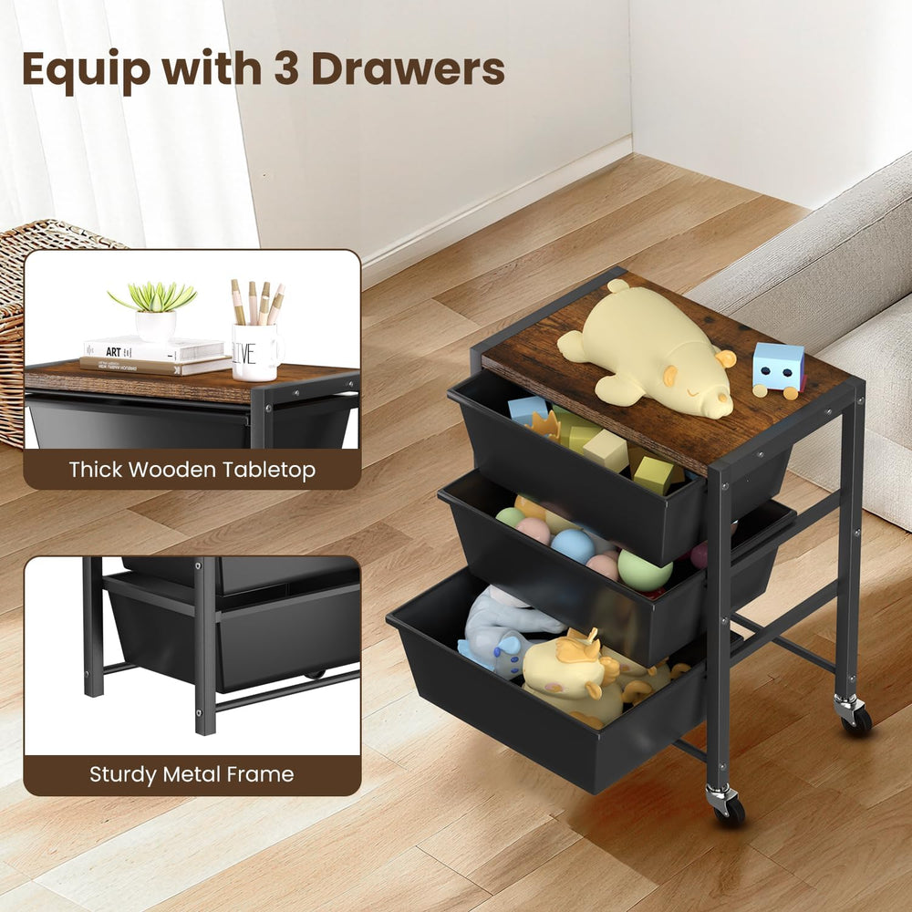 Rolling Cart with 3 Drawers, Plastic Drawer Storage Carts with Lockable Wheel...