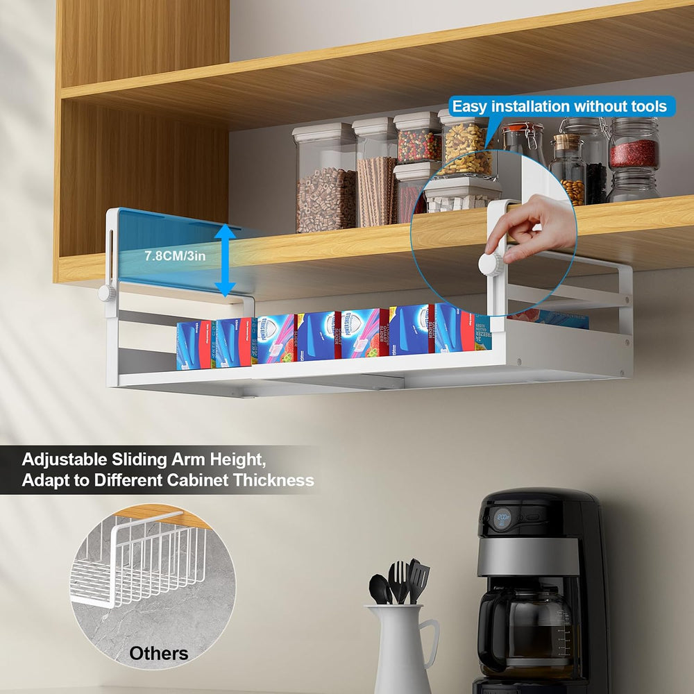 AmonHouseware 2Pack Expandable Under Shelf Storage Basket Organizer,White