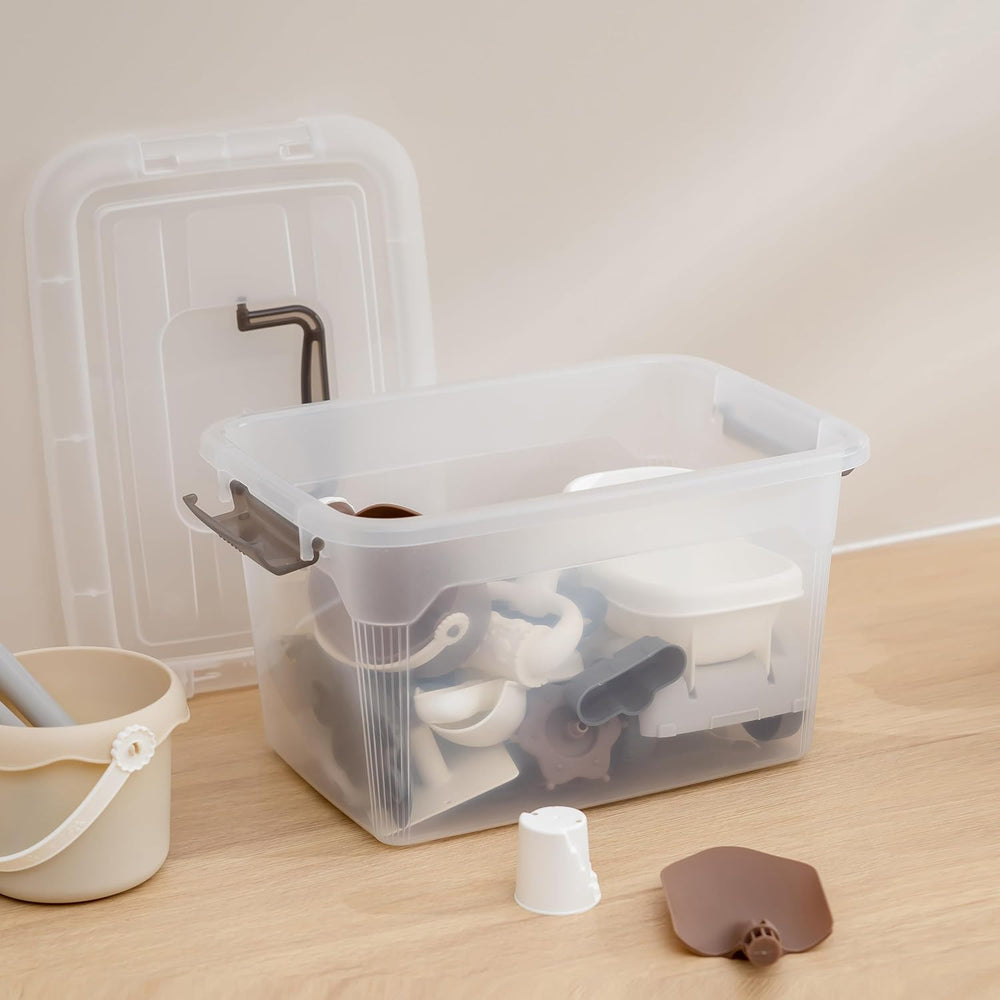 Citylife 6 Packs 6 QT Storage Bins with Lids Clear Plastic Bins with Grey Han...