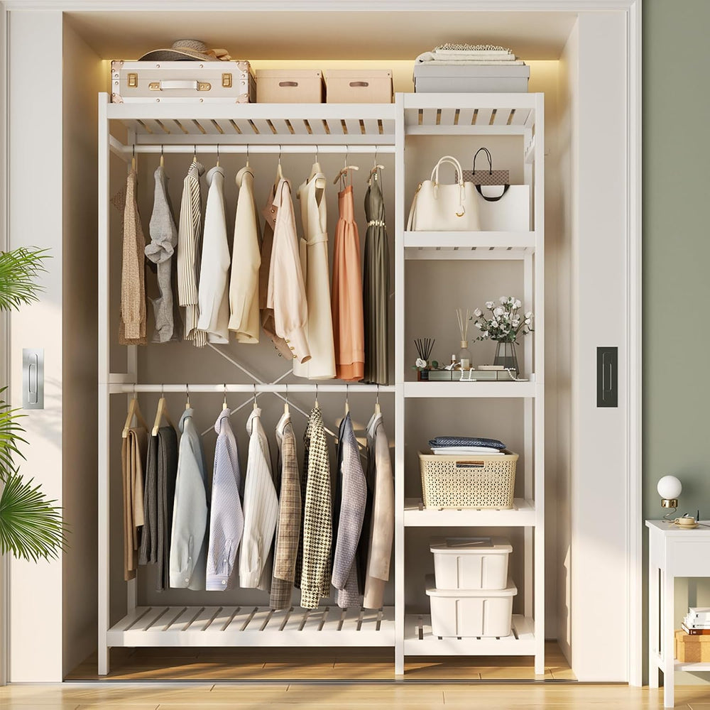 Homykic Bamboo Closet System, 41.4” Wide Clothing Rack, 78.8”H, Pure White