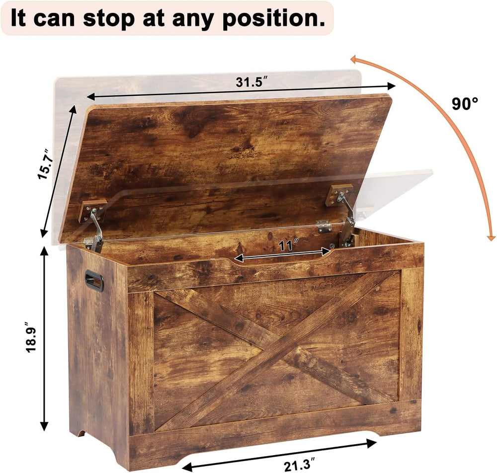 Timberer 31.5" Storage Chest, Wooden Storage Bench, Entryway Shoes Bench