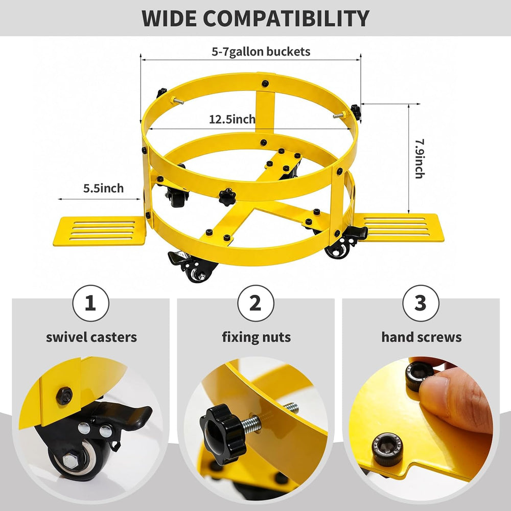 5 Gallon Bucket Dolly Bucket Holder with Foot Pedal Lock,360°Swivel Casters