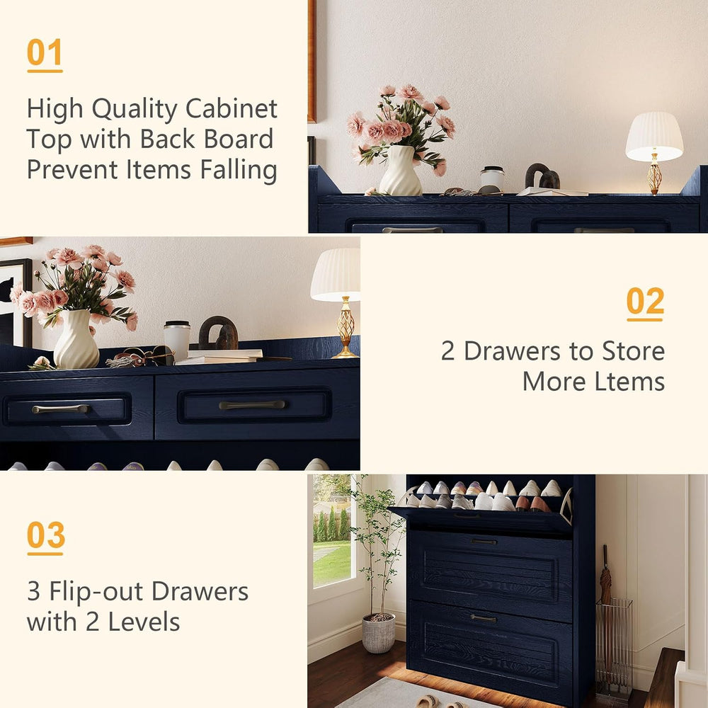 Lakifun Narrow Shoe Organizer Cabinet with 3 Large Flip Drawers & 2 Stora...
