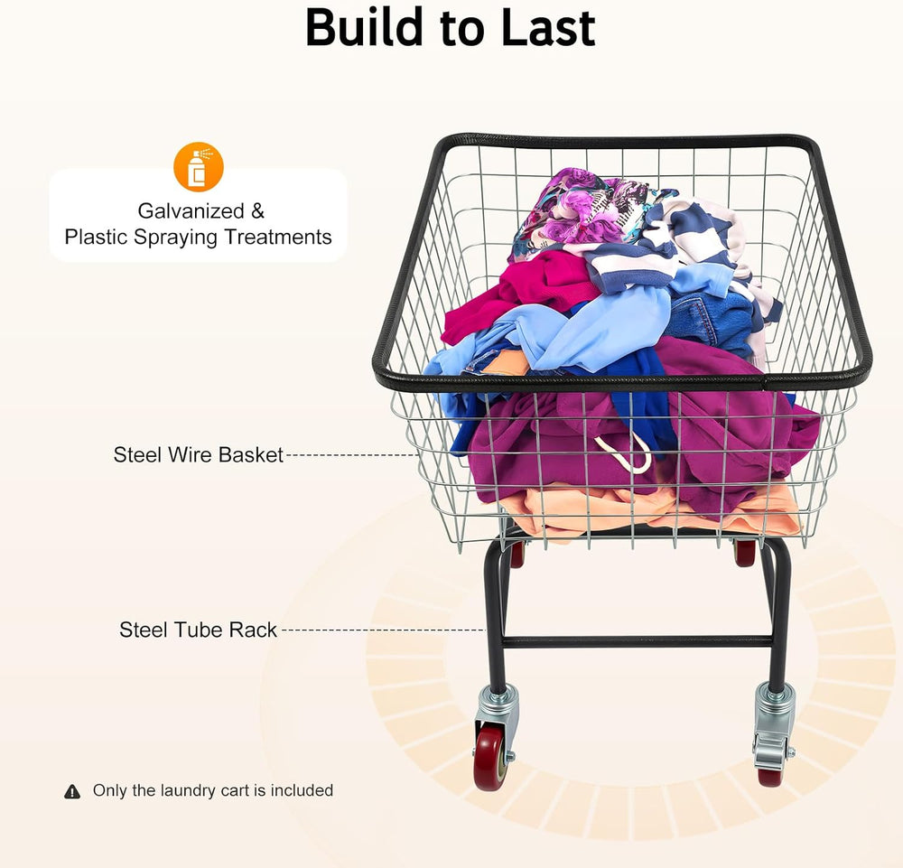 Wire Laundry Cart with Wheels, 110Lbs 26.77 x 21.5 x 26 inch