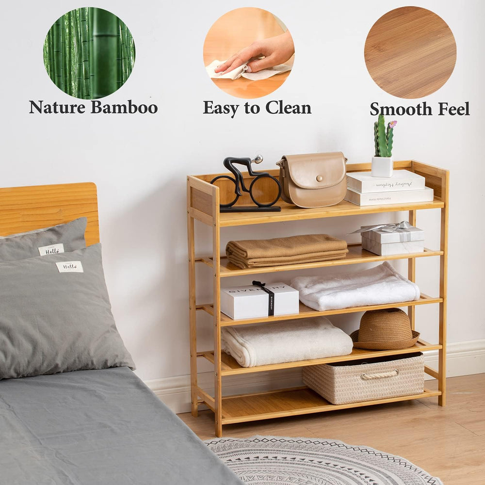 Bamboo Shoe Rack Organizer, 5 Tier Shoe Shelf Storage Organizer, for Entryway...