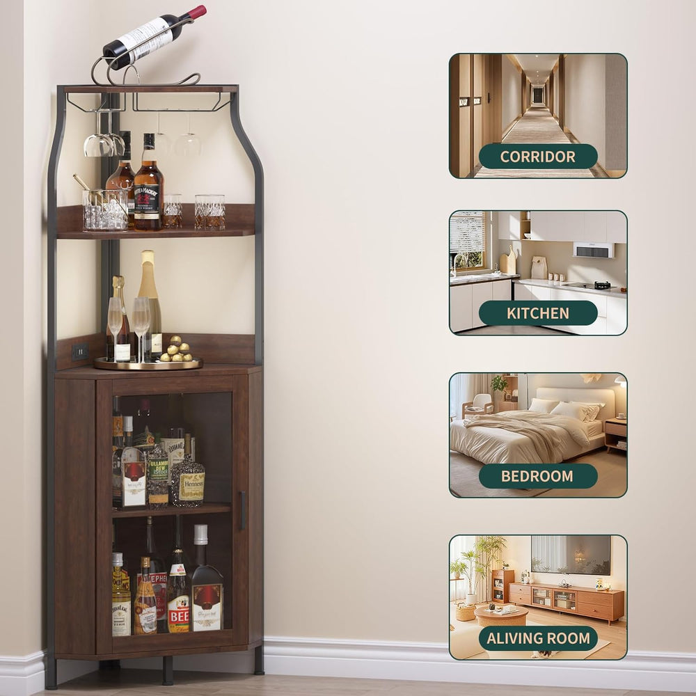Garvee Corner Wine Bar Cabinet,5-Tier Farmhouse Corner Liquor Storage Cabinet...