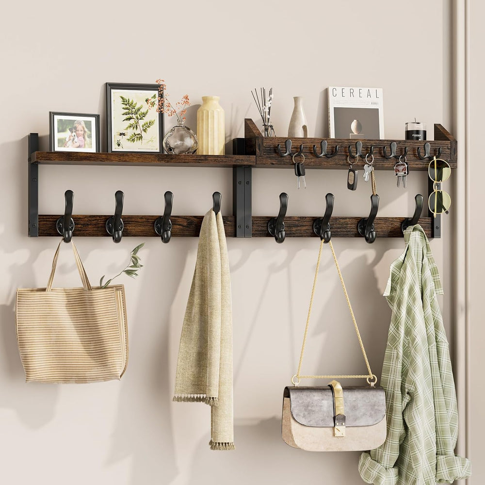 Evermagin 35" Coat Rack Wall Mount with Shelf for Entryway, Rustic Brown