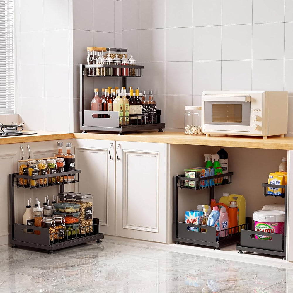 Saydear 2-Pack L-Shaped Under Sink Organizer, 2-Tier Pull-out Cabinet Rack