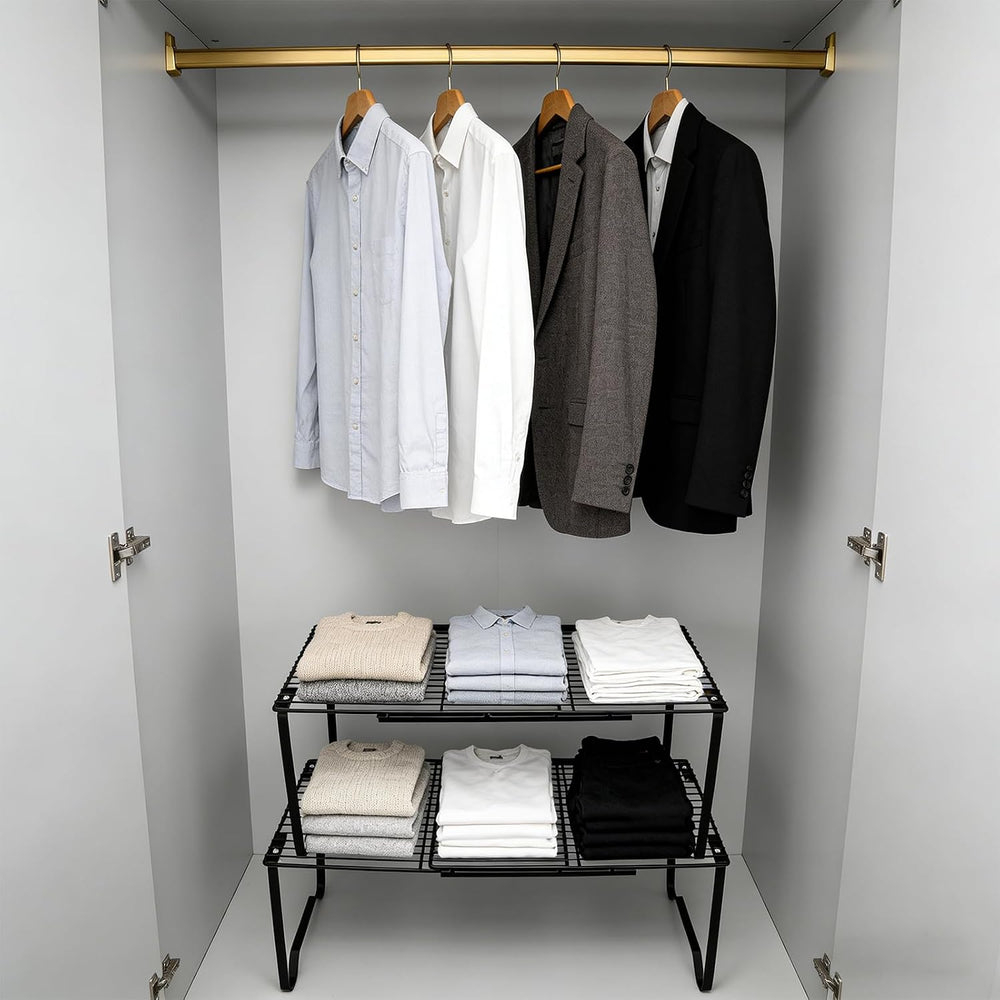 Extendable Metal Wire Shelf Organizer - Adjustable 15-24.4in Length, Stackabl...
