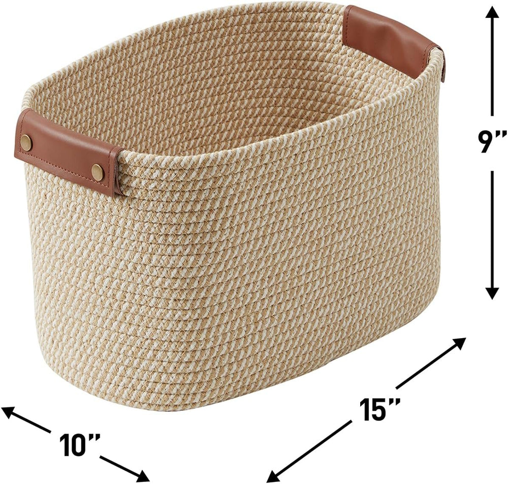 3 Pack Woven Cotton Rope Storage Basket, 15x10x9, Multi-Brown