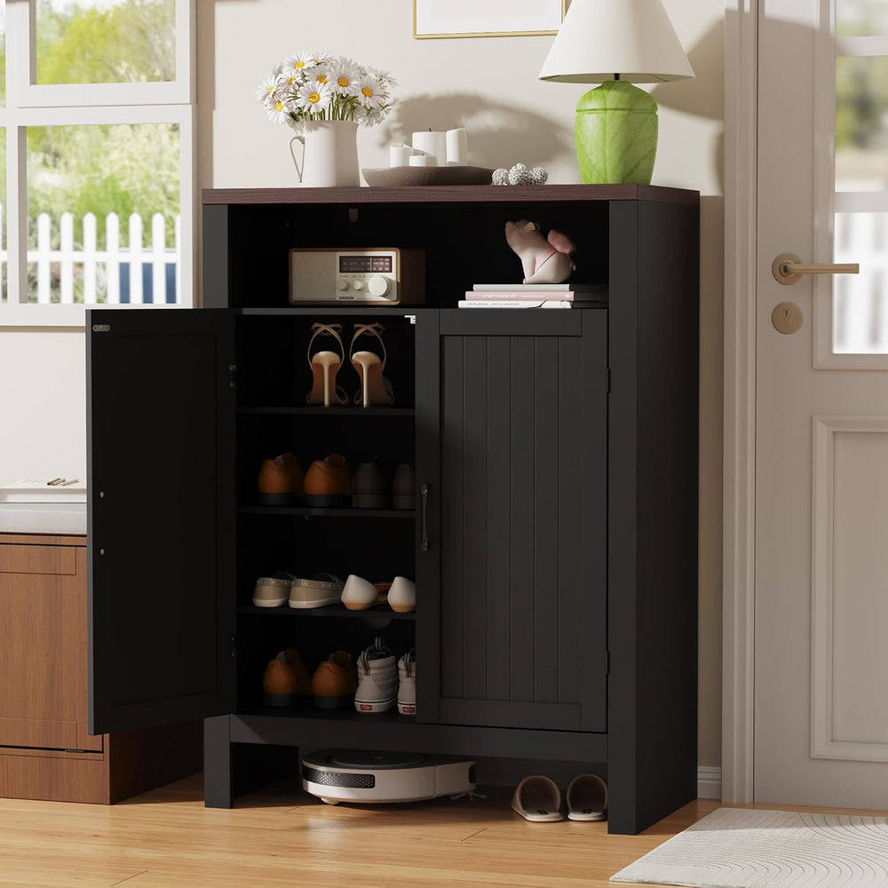 MHOM Farmhouse Shoe Cabinet with Doors, 5 -Tier Shoe Storage Cabinet with Adj...