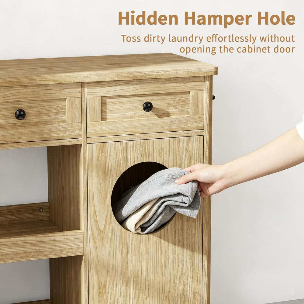 47" Tall Bathroom Storage Cabinet with Laundry Hamper