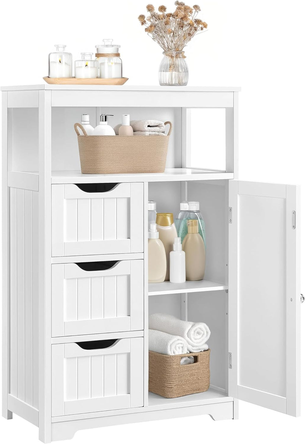 Yaheetech Small Freestanding Bathroom Storage Cabinet with 3 Drawers, White