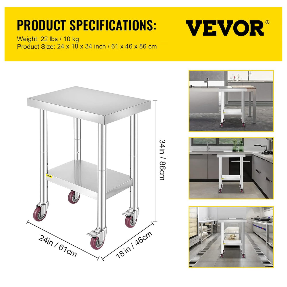 Mophorn 24x18x34 Inch Stainless Steel Work Table 3-Stage Adjustable Shelf wit...