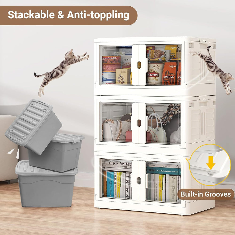 BROVIEW 460Qt Stackable Storage Bins with Lids & Wheels, 4-Pack Large Pla...