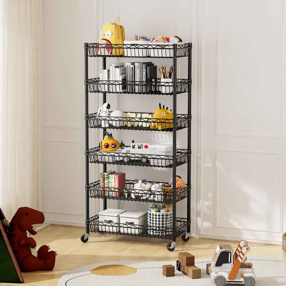 Golpart Basket Shelves Closet Rack with Wheels Metal Pantry Wire Shelf Unit