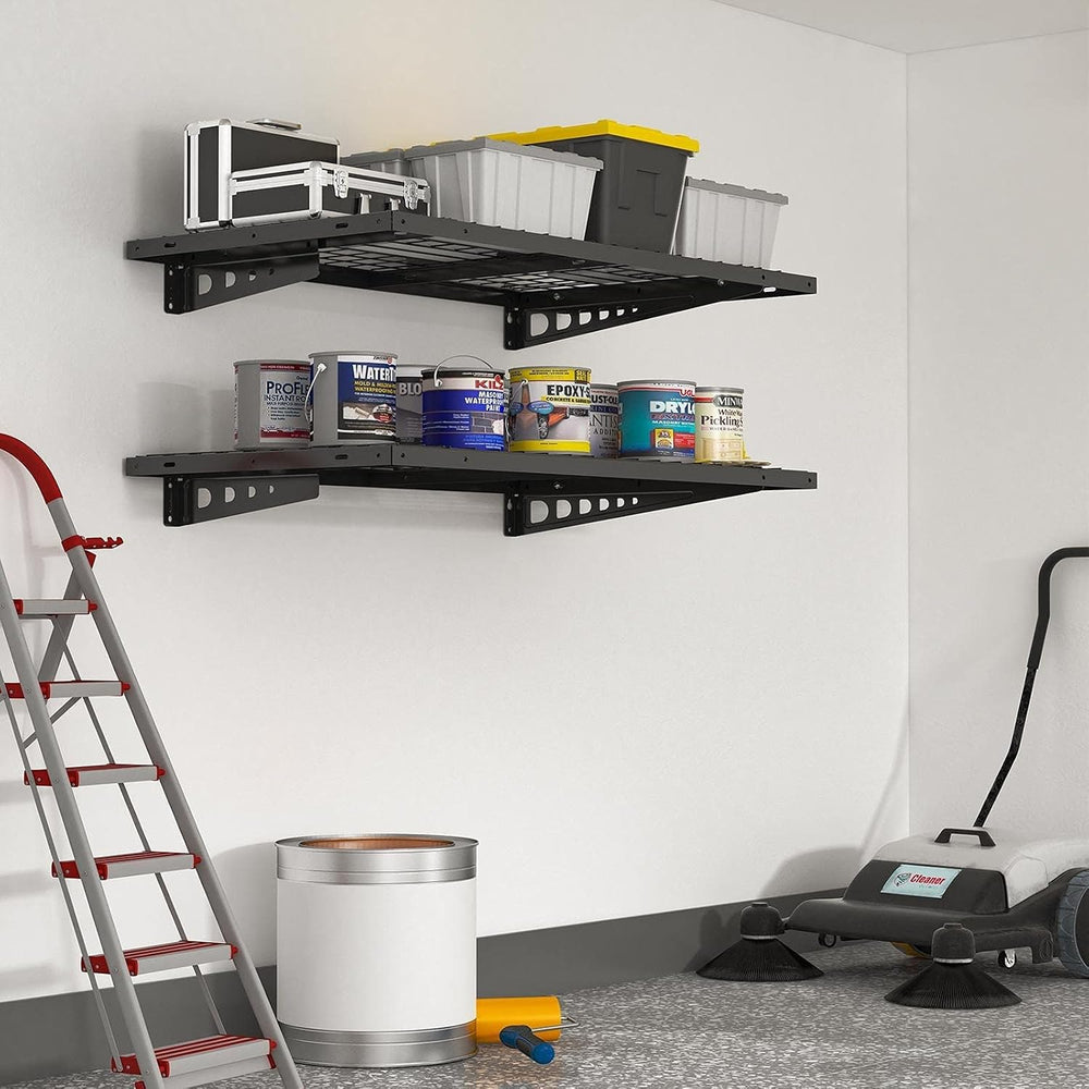 FLEXIMOUNTS 2x4ft Garage Storage, 2 Pack Garage Wall Shelving, Black