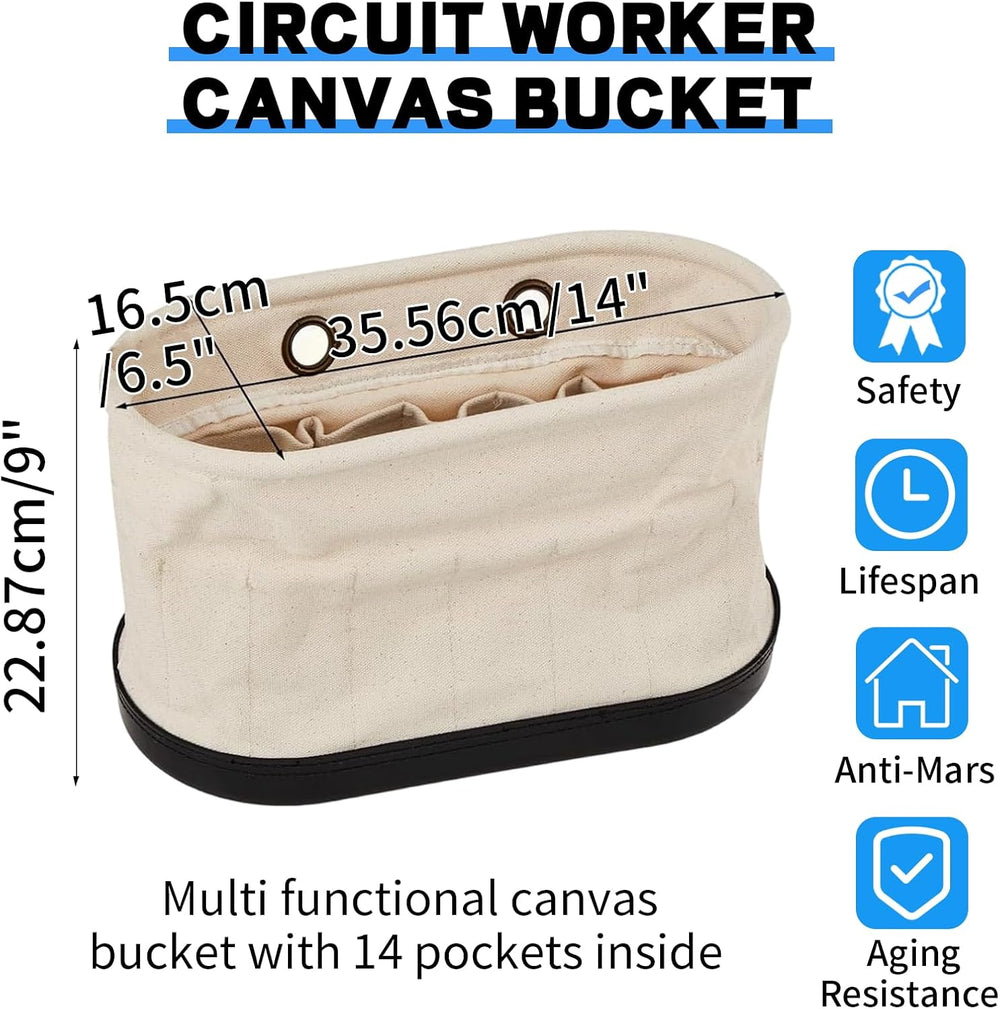 Canvas Bucket Bag, Aerial Oval Tool Bucket With Hooks & 15 Pockets, Oval ...