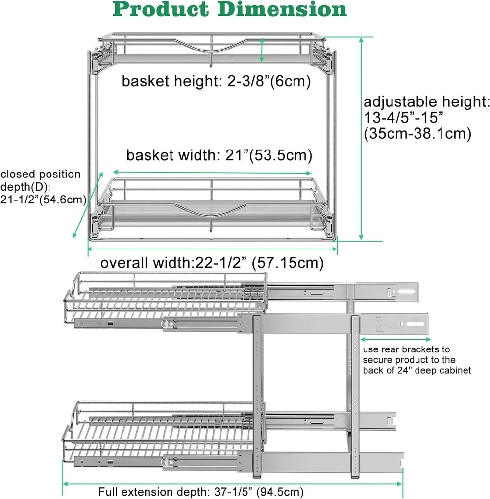 DINDON Pull Out Cabinet Organizer (22-1/2" W x 21-1/2"D), Cabinet P...