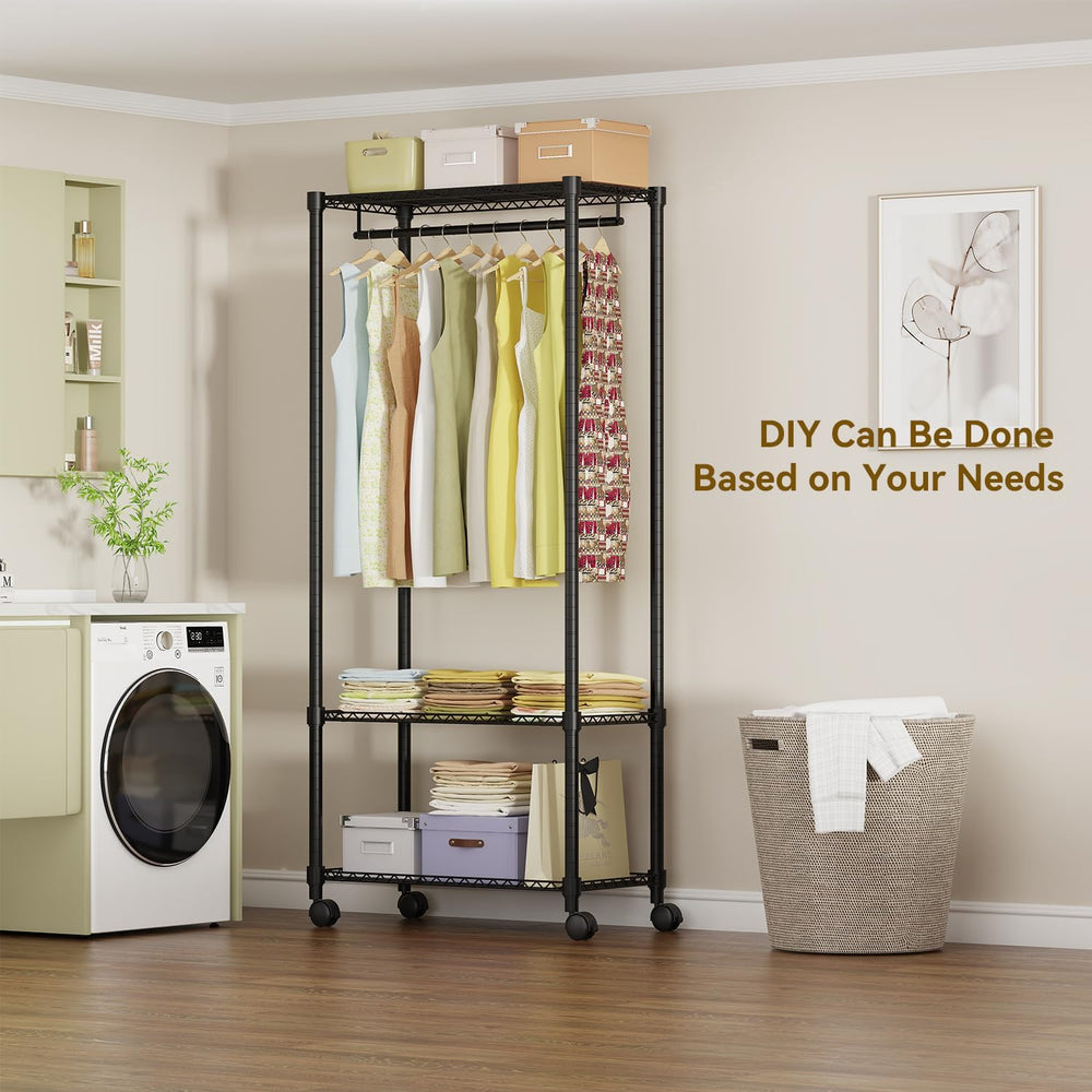 Moogiitools Heavy Duty Rolling Garment Rack 3 Tiers Adjustable with 25mm thic...