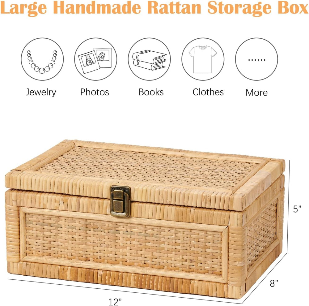 Rattan Box with Lid Decorative Natural Handmade Boho Baskets