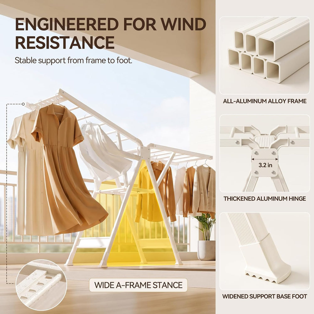 SUJI Collapsible Clothes Drying Rack, Dual Wing with Wheels, White