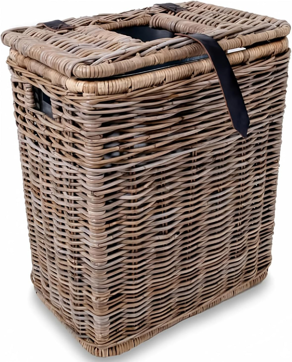 The Basket Lady Drop-in Wicker Trash Basket with Metal Liner, Serene Grey