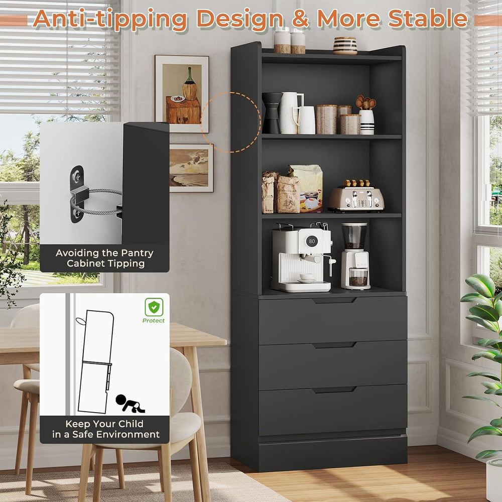 DICTAC Bookcase with 3 Drawers and Shelves 73.23'' Tall Bookshelf wit...