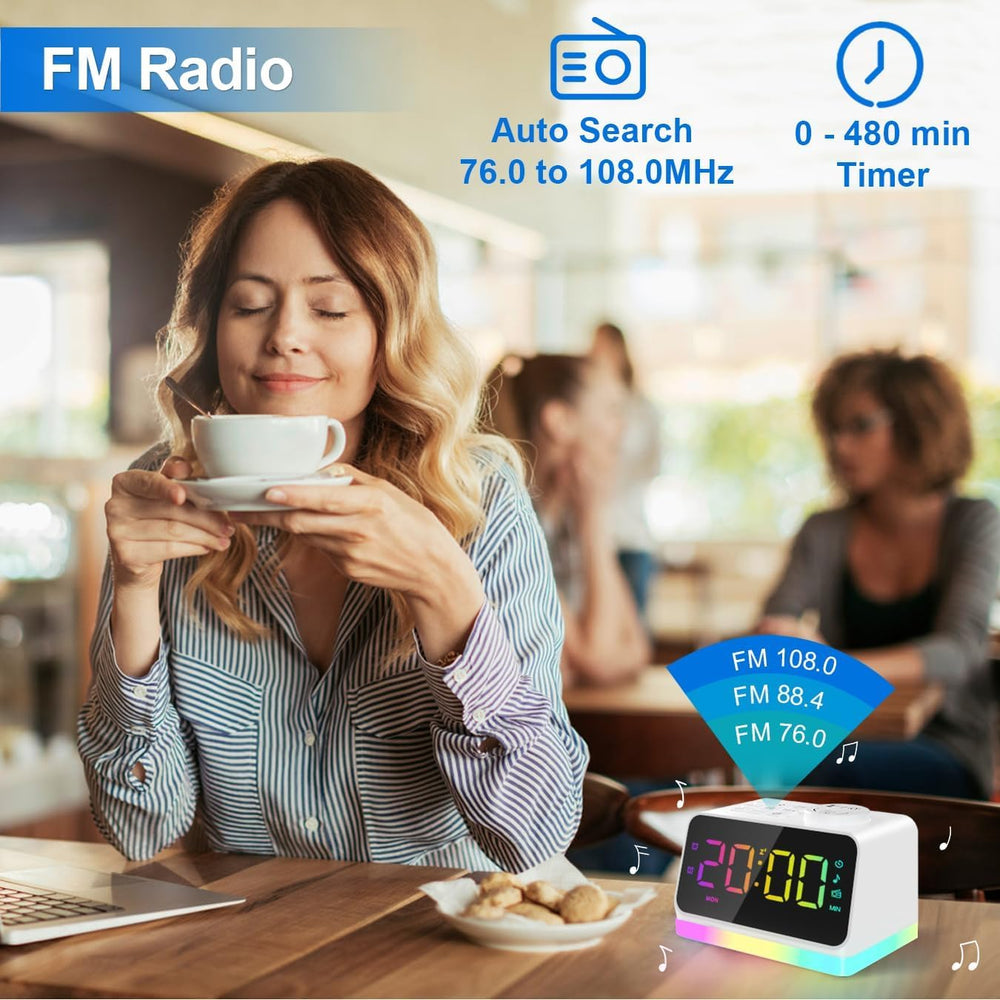 JALL Digital Alarm Clock with FM Radio for Bedroom, 8 Colors Night Light with...
