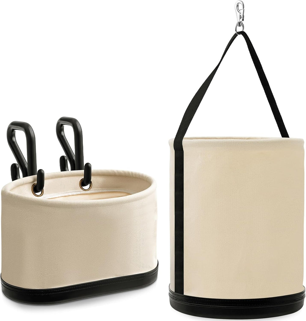 Eccliy 2 Set of Canvas Bucket Bags, Aerial Oval Tool Bucket with Black Polypr...