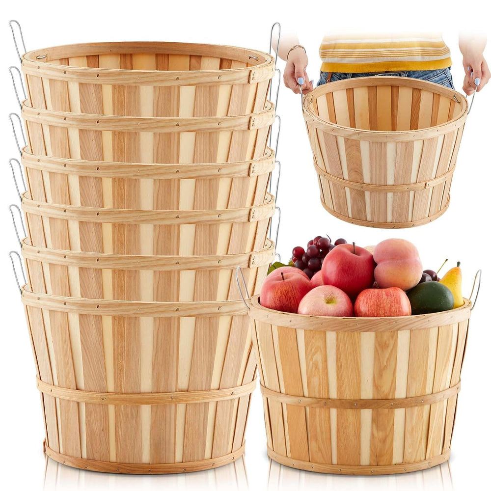 Marsui 6 Pcs Jumbo Half Bushel Baskets Wood Planter, Natural Wood