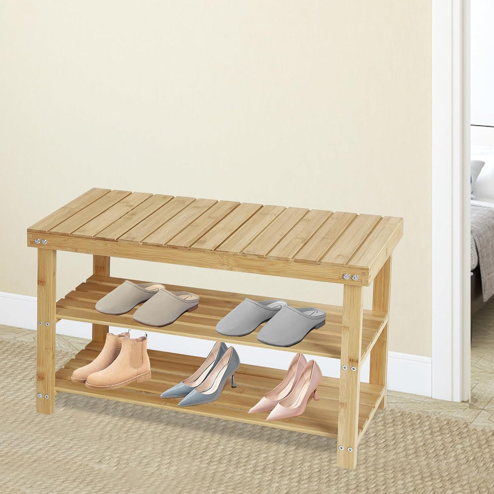 ACEHOME Shoe Rack Bench, 3 Tier Shoe Organizer for Entryway Storage, Big Wood...