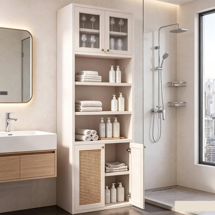 71.7" H Tall Bathroom Floor Storage Cabinet with 4 Doors