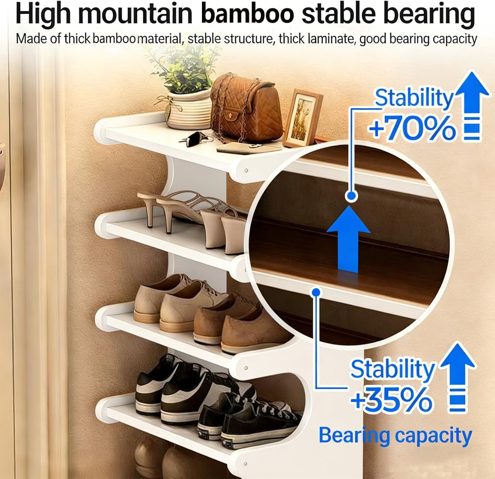 39" Bamboo Shoe Rack - Vertical Shoe Organizer Rack for Small Space, Nar...