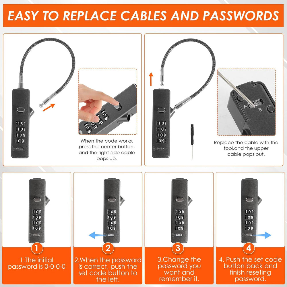 3Pack Wire Padlock Snowboard Lock, Combination Cable Lock, 4-Digit Ski Lock w...