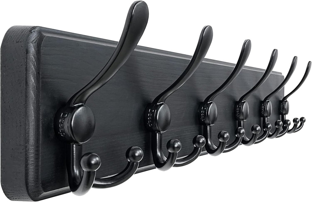 Dseap Coat Rack Wall Mounted - 24" Long 6 Tri Hooks, Heavy Duty Wooden W...