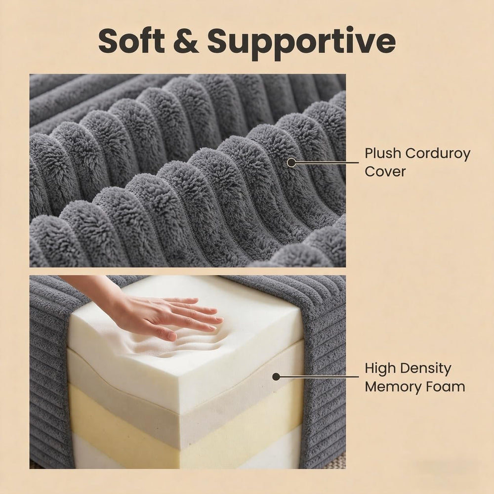 25.6" Corduroy Ottoman for Living Room,Plush Upholstered Ottoman for Cou...