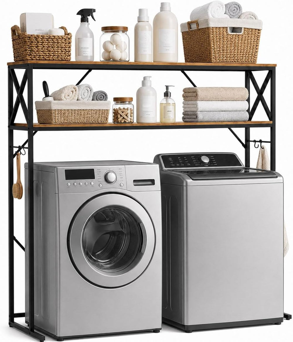 Laundry Over The Washer and Dryer Storage Shelf, 2 Tiers Laundry Room Freesta...