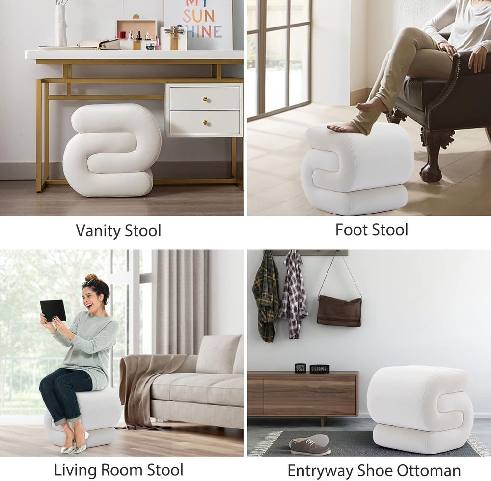 KIVENJAJA Velvet Vanity Stool, Modern S-Shaped Pouf Ottoman Footrest Makeup C...