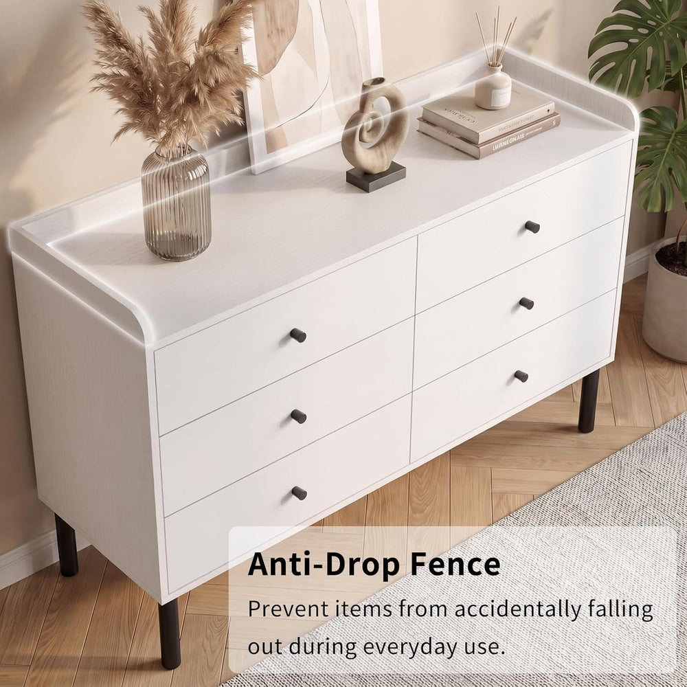 LYNSOM White Dresser for Bedroom, 6 Drawer Dresser with Wide Drawer and Metal...